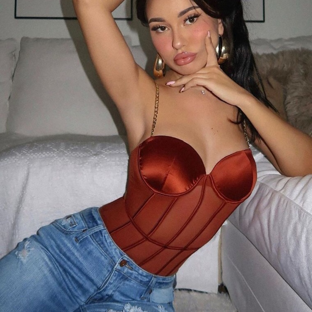Fashion Nova Chain To You Bodysuit Size M Copper